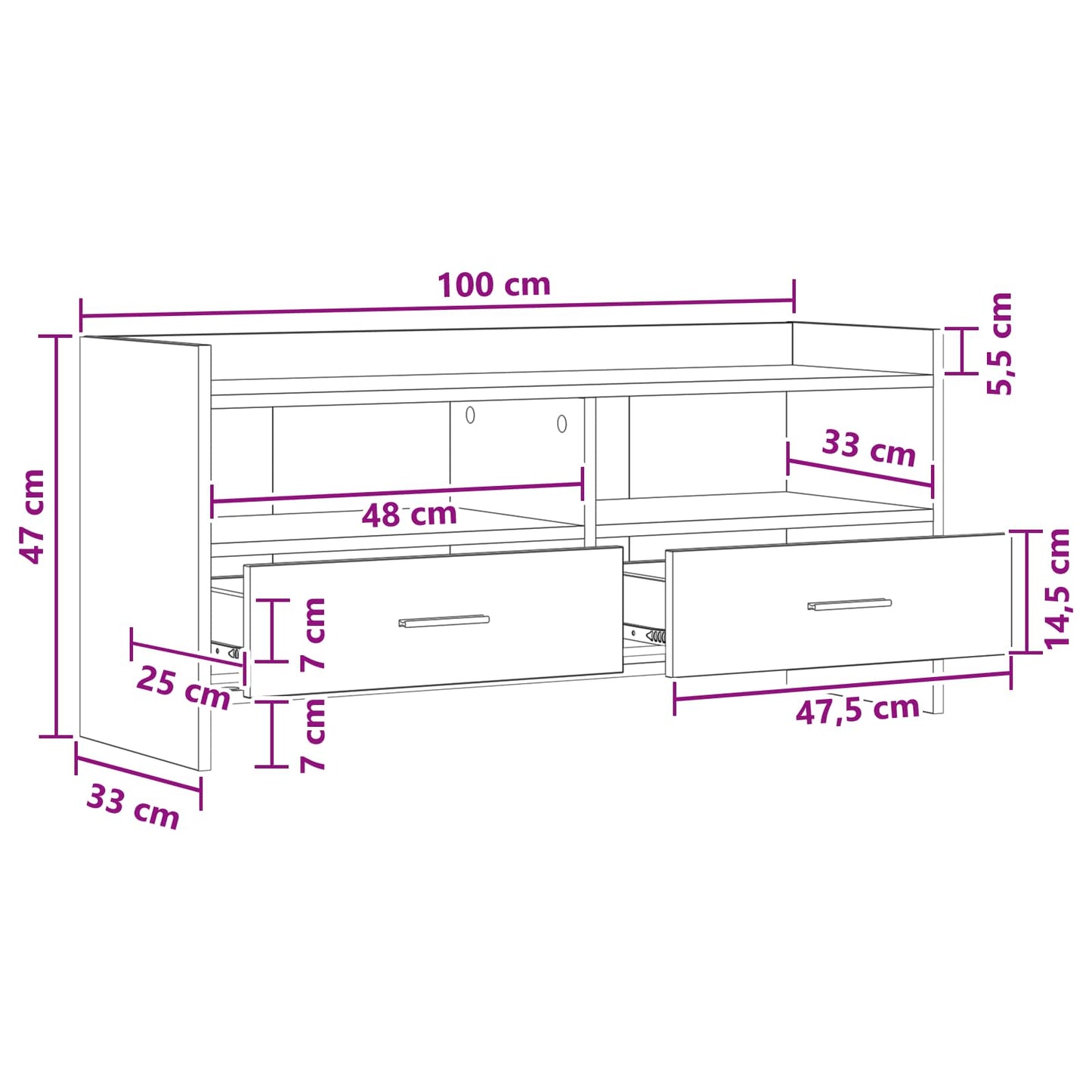 vidaXL TV Cabinet 100 x 33 x 47 cm White Engineered Wood