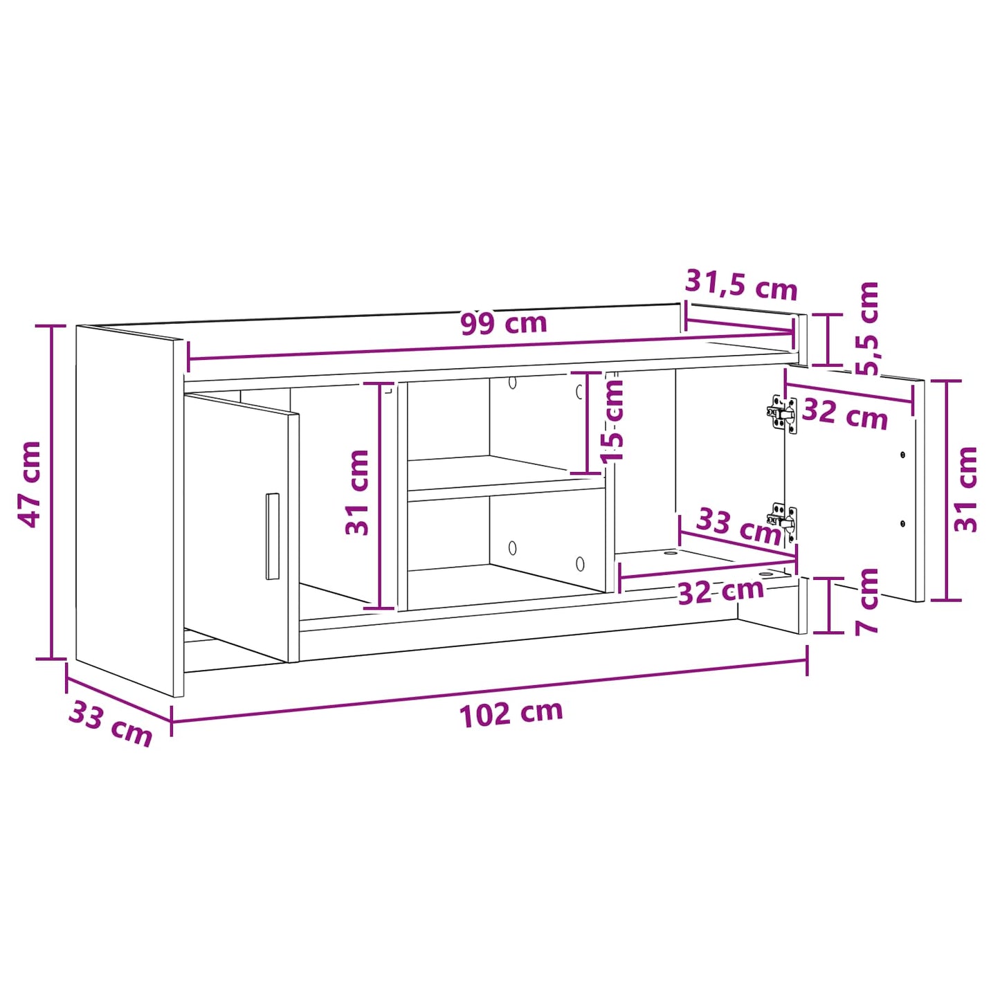 vidaXL TV Cabinet 102 x 33 x 47 cm Artisan Oak Engineered Wood