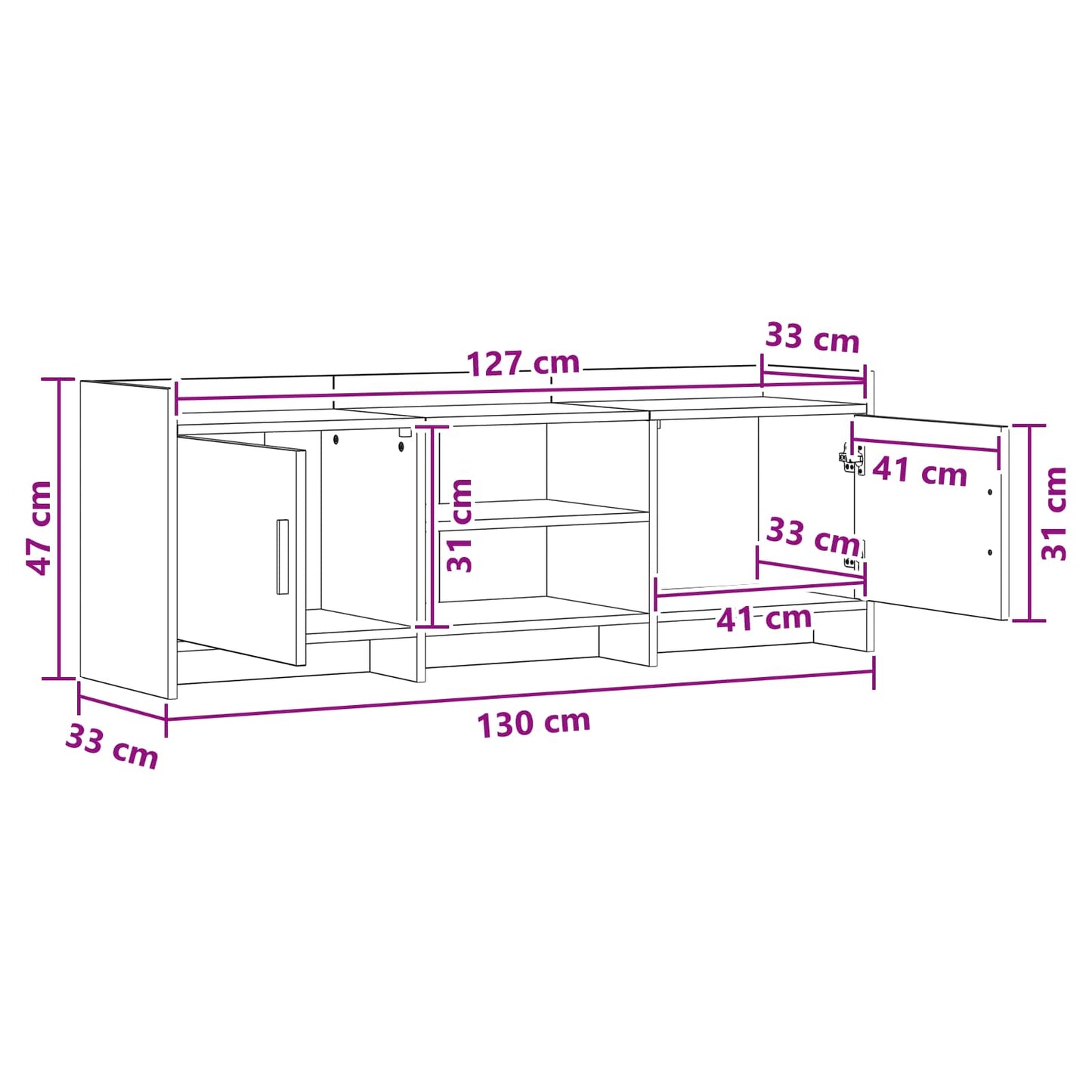 vidaXL TV Cabinet 130 x 33 x 47 cm Black Oak Engineered Wood