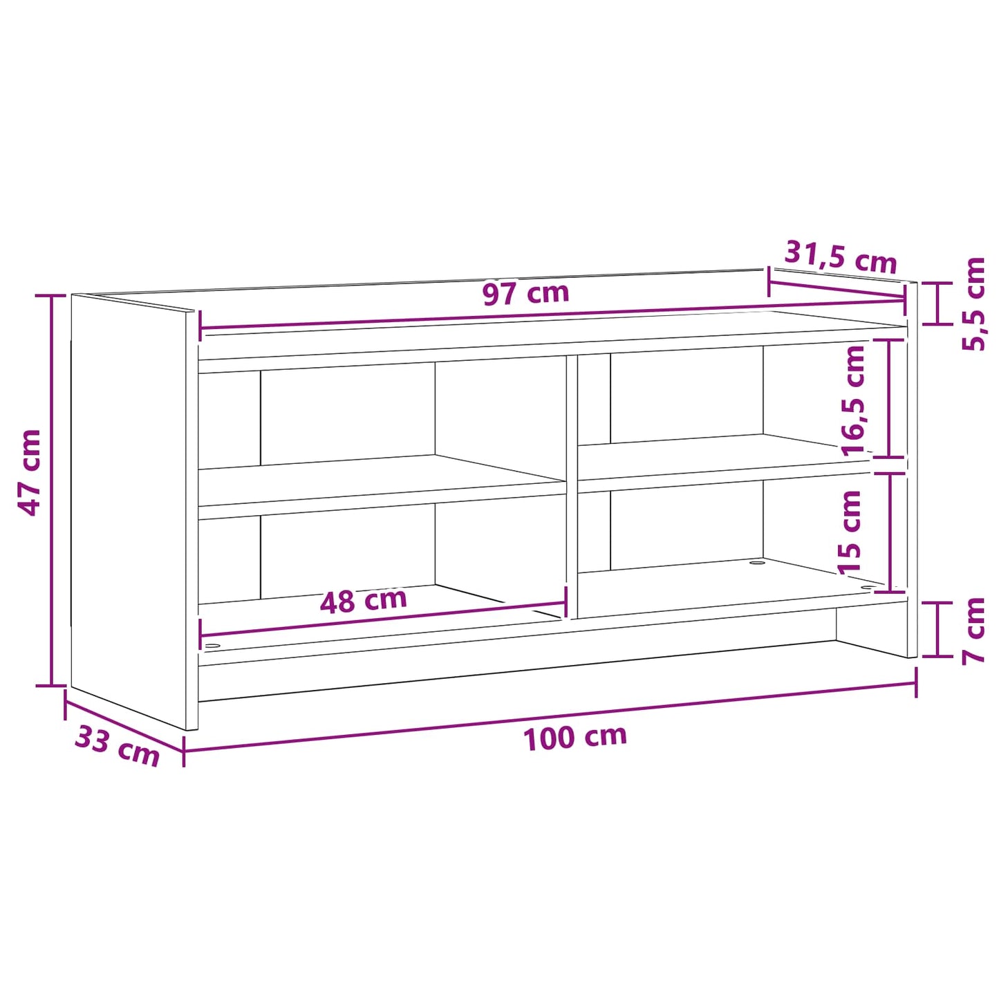 vidaXL TV Cabinet 100 x 33 x 47 cm White Engineered Wood