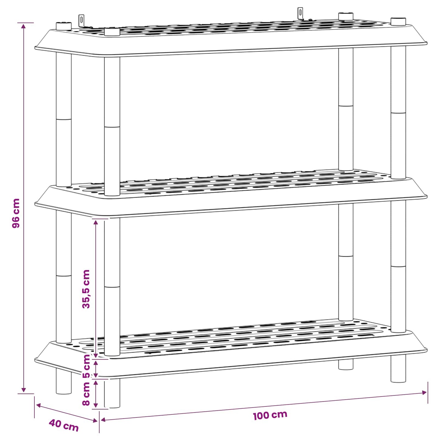 vidaXL Shelving Unit 3-Tier 100 x 40 x 96 cm PP Light Grey
