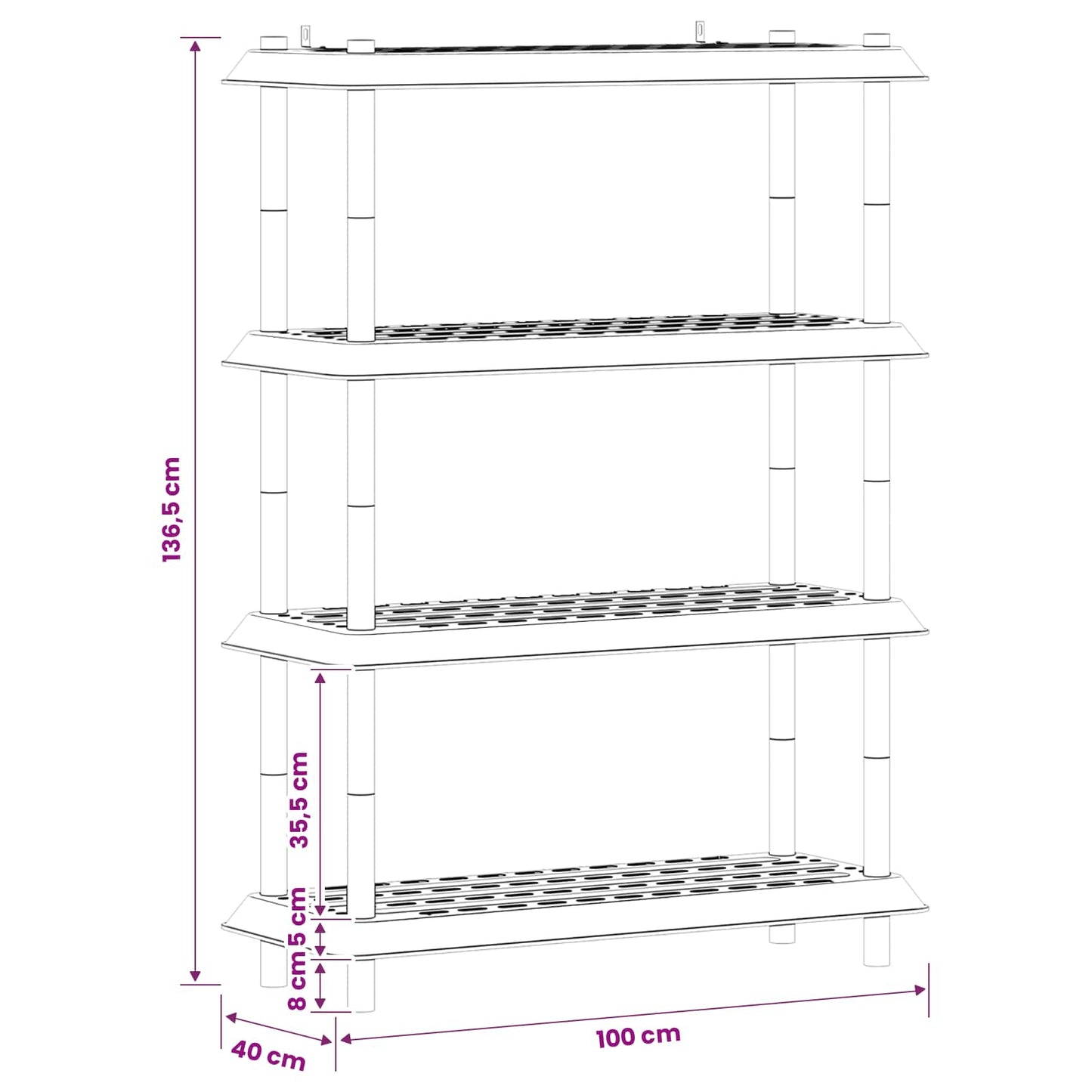 vidaXL Shelving Unit 4-Tier 100 x 40 x 136.5 cm PP Brown