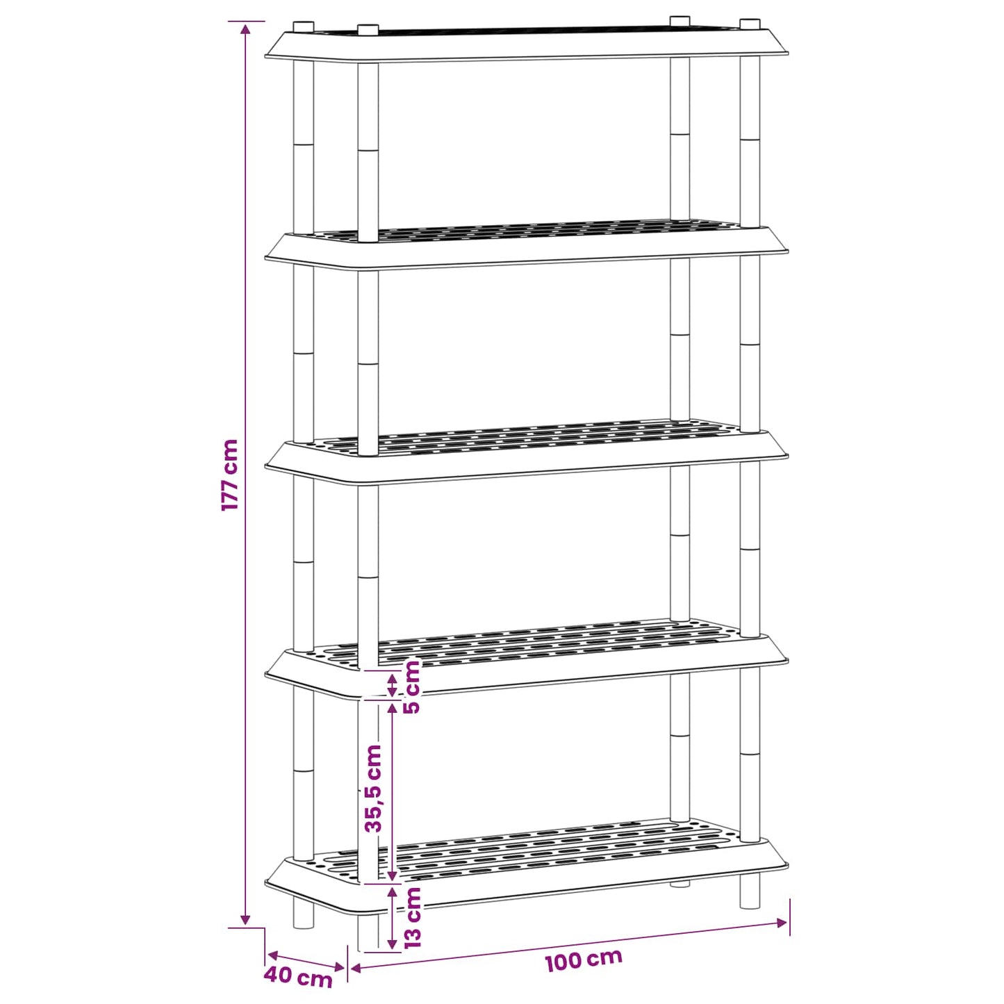 vidaXL Shelving Unit 5-Tier 100 x 40 x 177 cm PP Brown