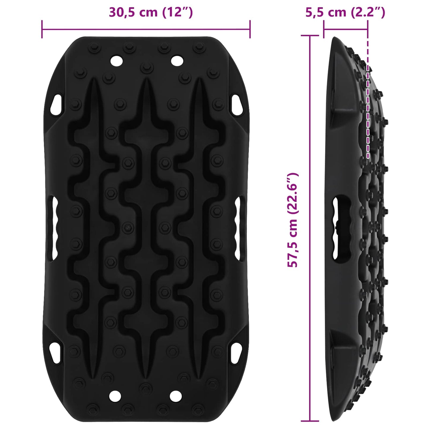 vidaXL Traction Board 2 pcs Black 57.5x30.5x5.5 cm Reinforced Nylon