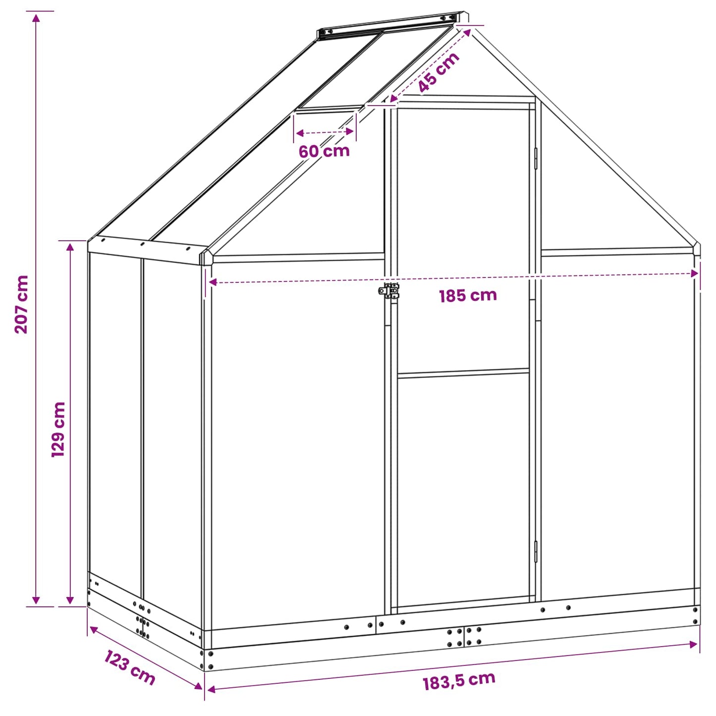 vidaXL Garden Greenhouse with Door Anthracite 183.5 x 123 x 207 cm