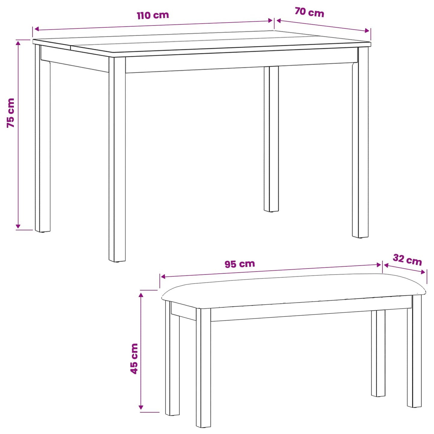 vidaXL Dining Set 3 pcs Black Solid Oak Wood