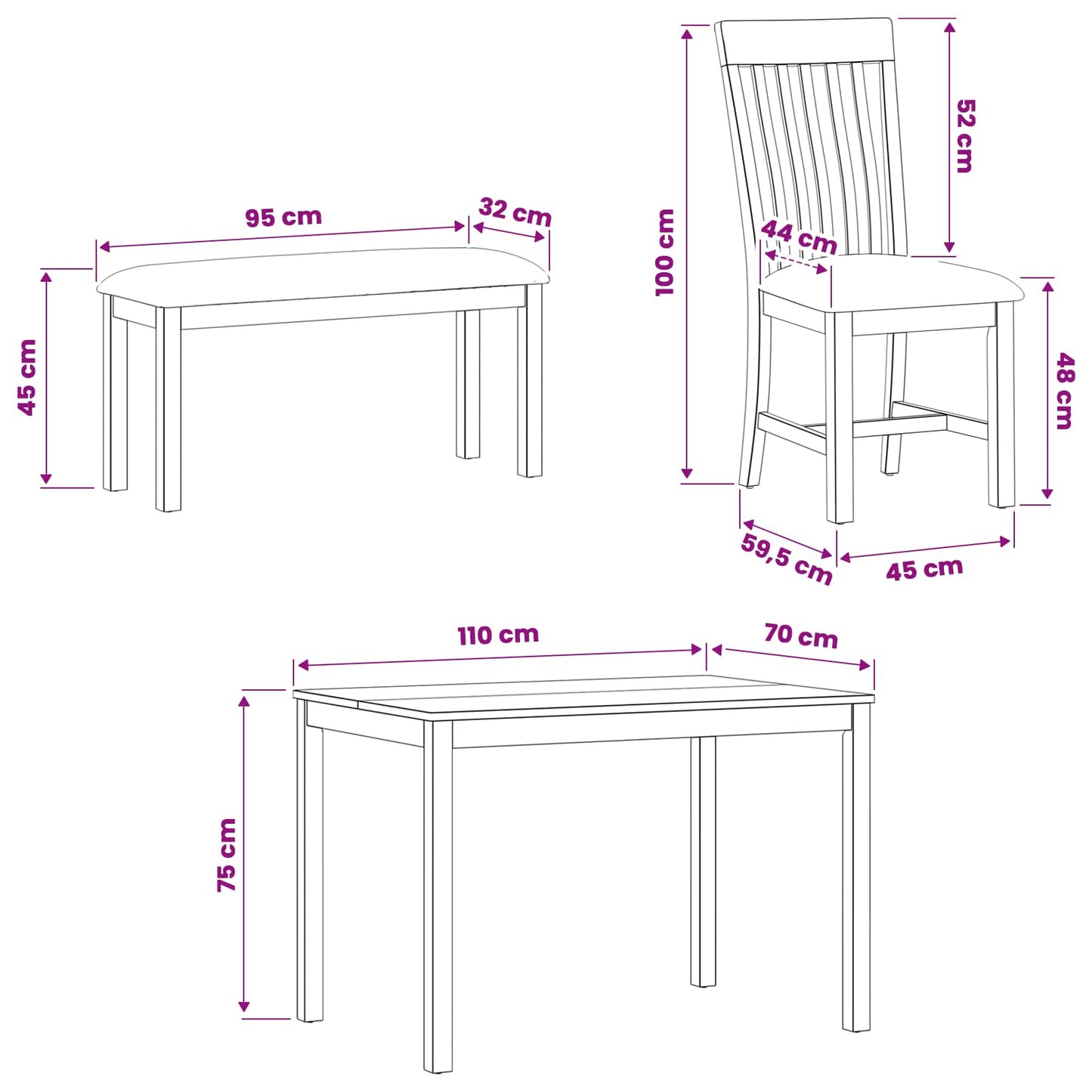 vidaXL Dining Set 4 pcs Black Solid Oak Wood