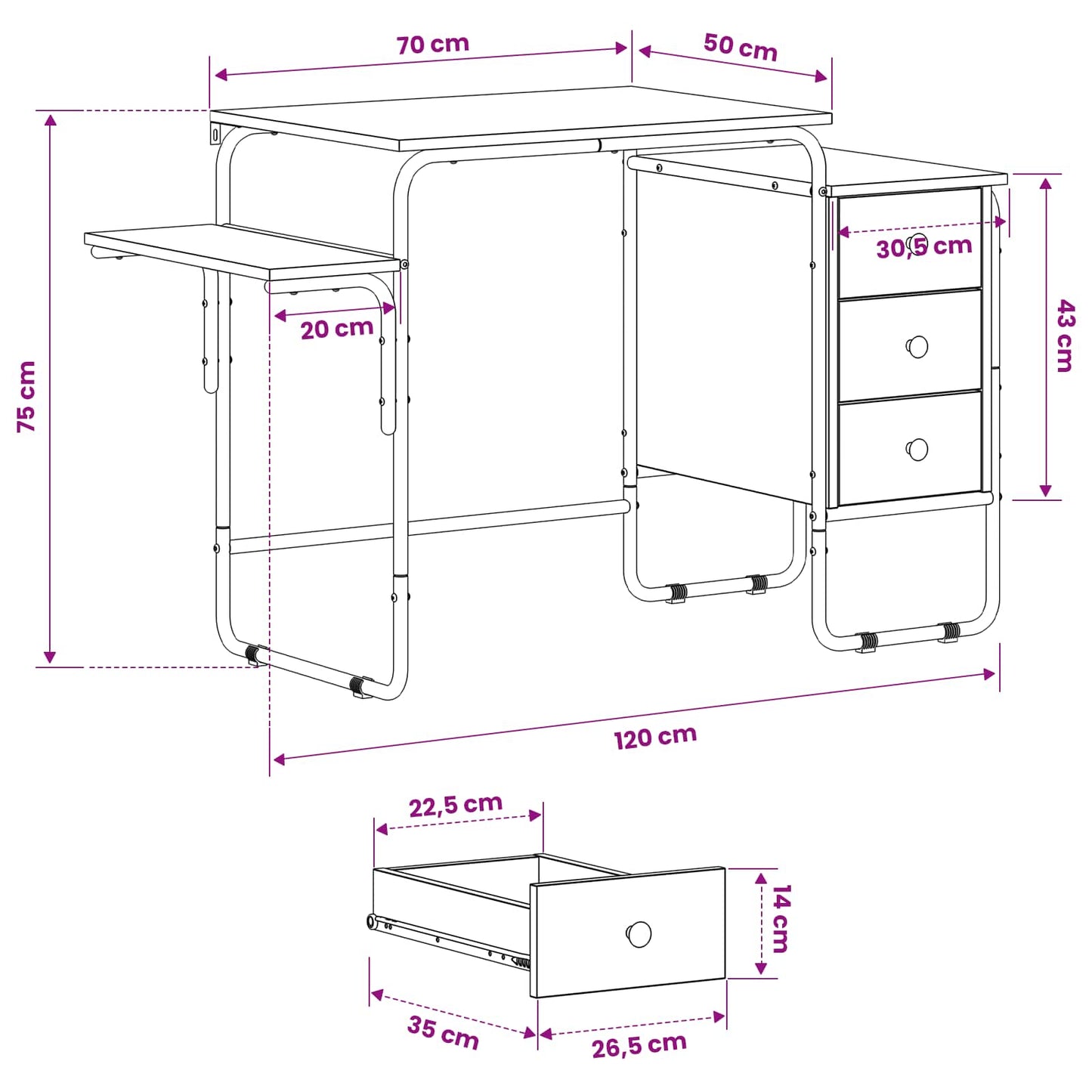 vidaXL Desk with Storage Grey Sonoma 120 x 50 x 75 cm