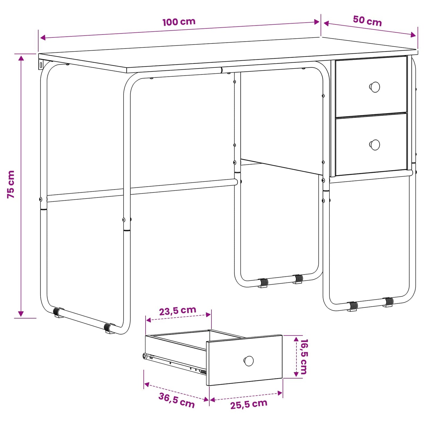 vidaXL Desk with Storage Artisan Oak 100 x 50 x 75 cm