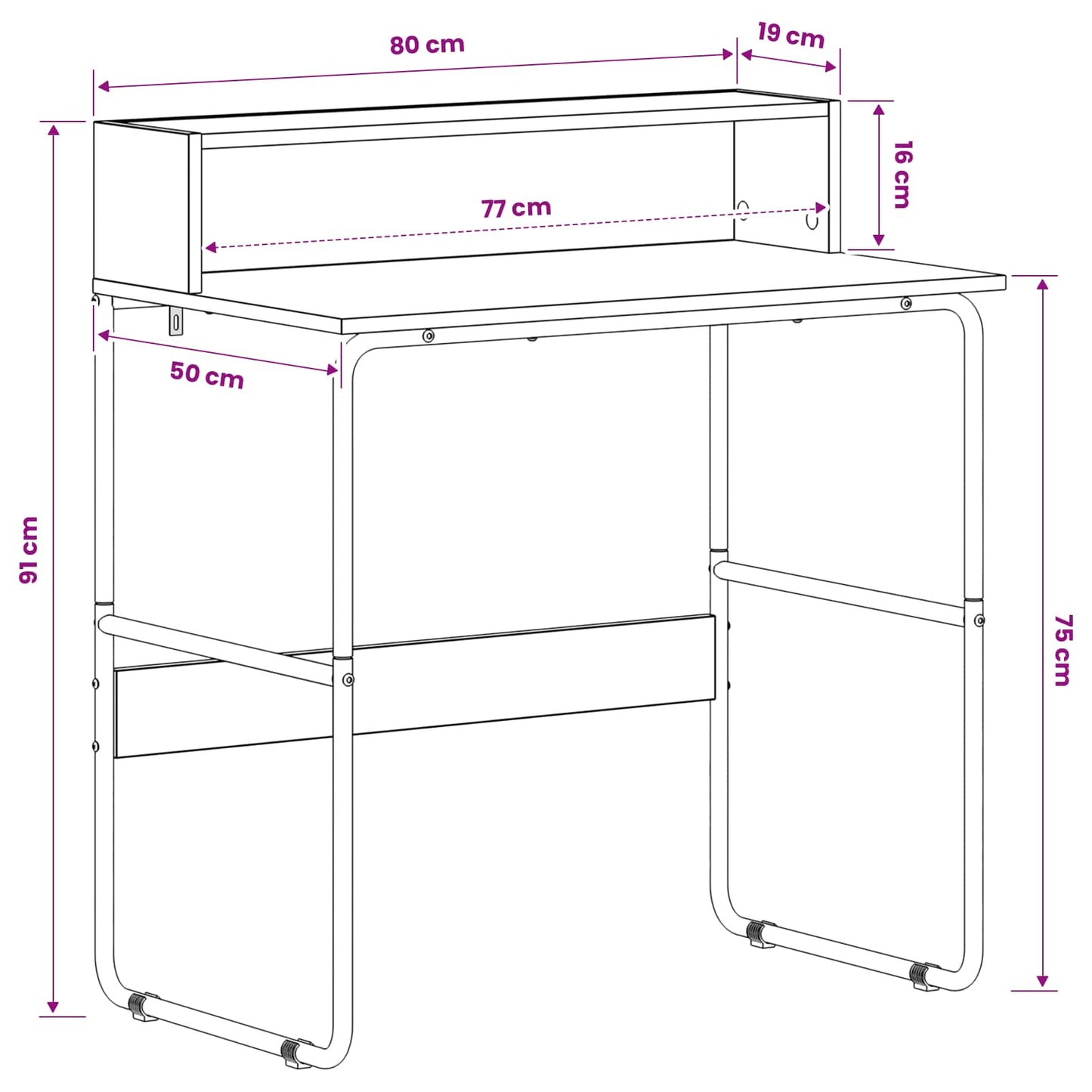 vidaXL Desk with Storage Artisan Oak 80 x 50 x 91 cm