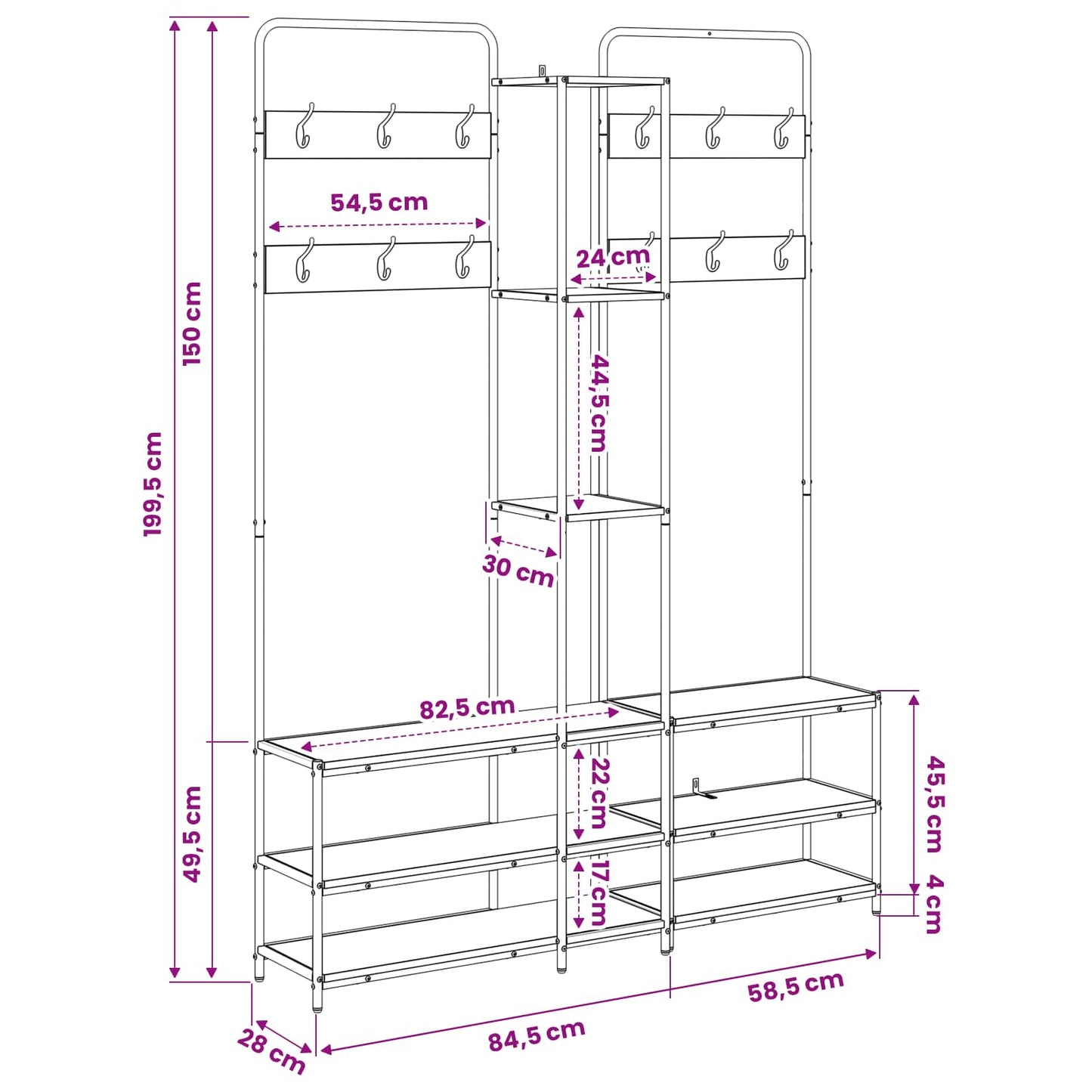 vidaXL Coat Stand with Shoes Bench Sonoma Oak 143 x 30 x 199.5 cm