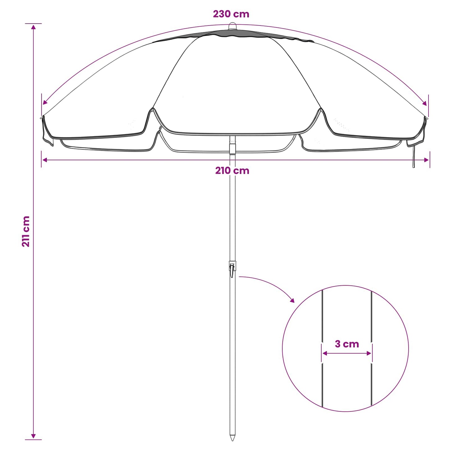 vidaXL Garden Parasol 207 cm 170T Polyester Orange