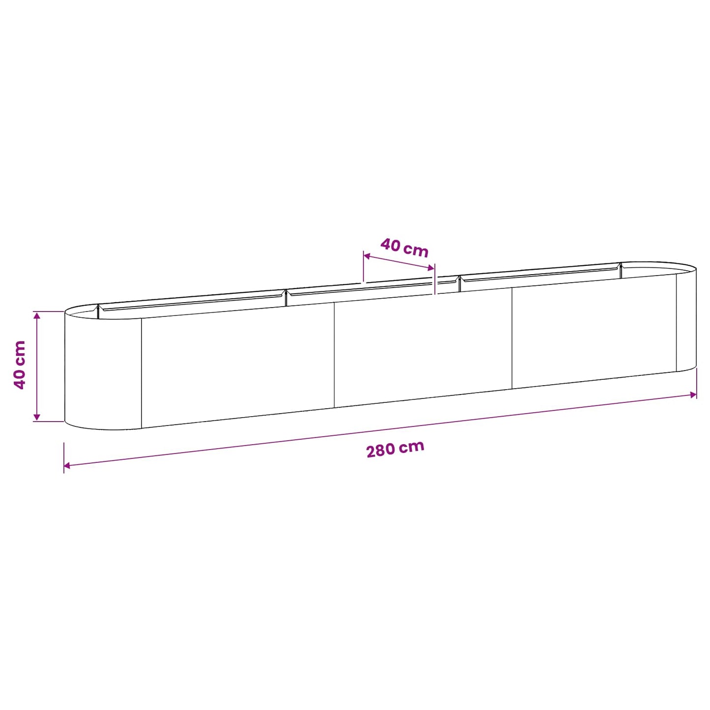 vidaXL Raised Garden Bed Black 280 x 40x 40 cm