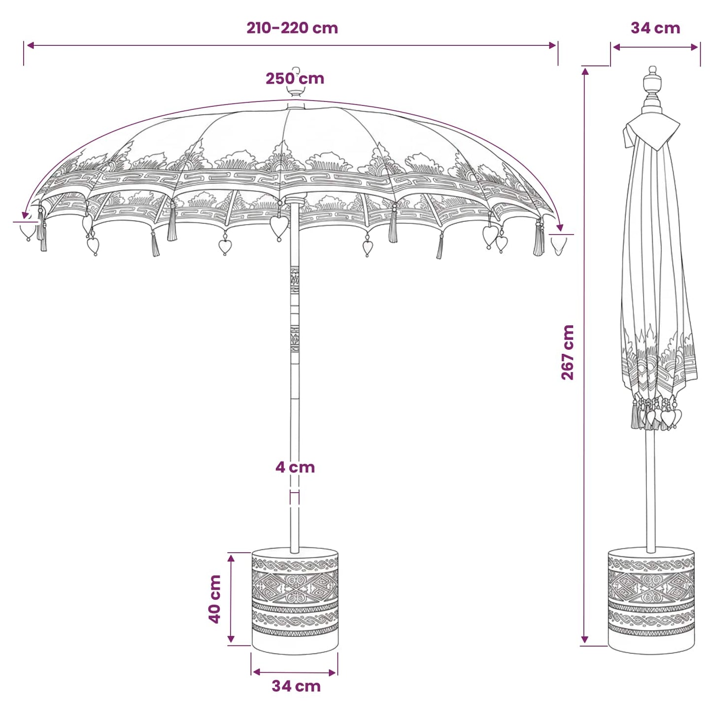 vidaXL Balinese Parasol with Base 2 pcs Blue