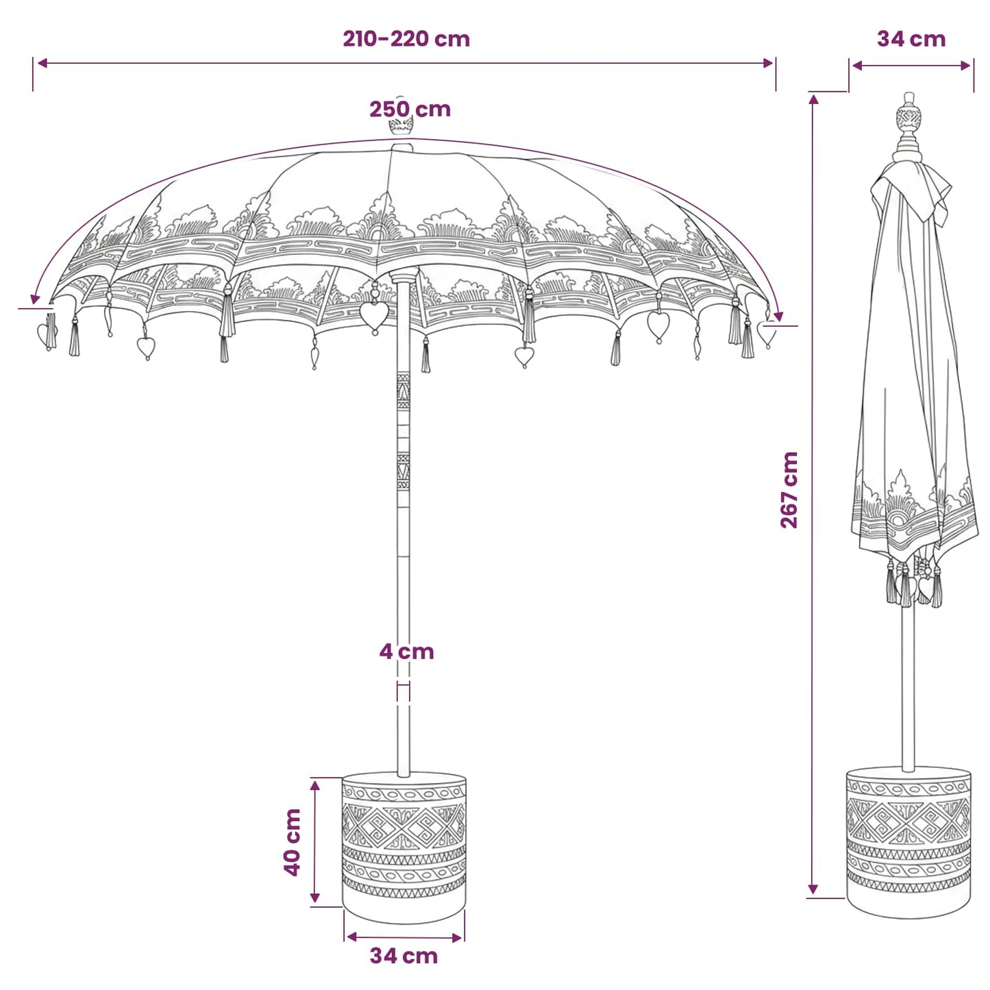 vidaXL Balinese Parasol with Base 260 220 x 220 x 295 cm Red and Brown