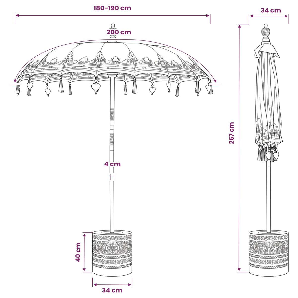 vidaXL Balinese Parasol with Base 190 x 190 x 295 cm Yellow and Brown