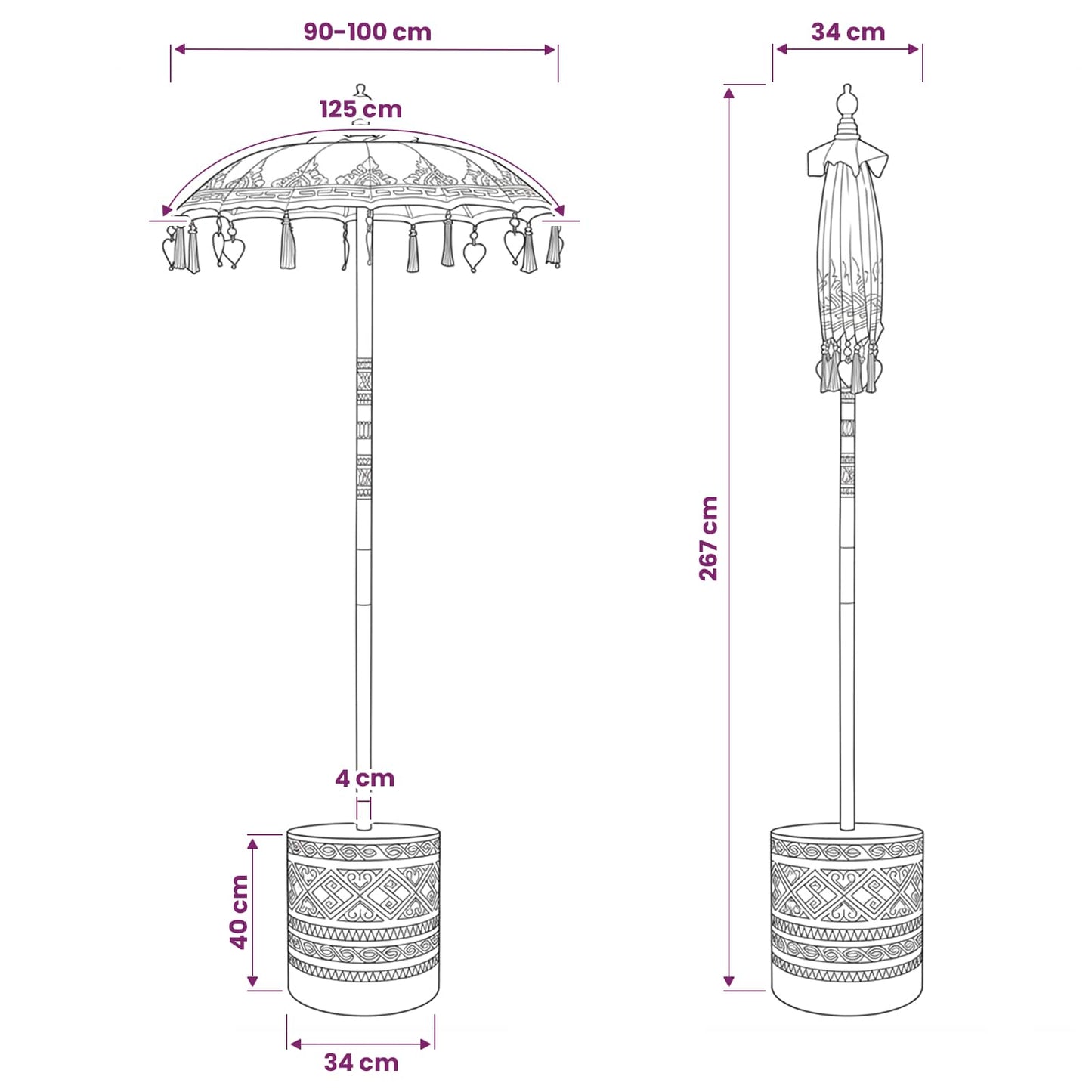 vidaXL Balinese Parasol with Base 2 pcs Yellow