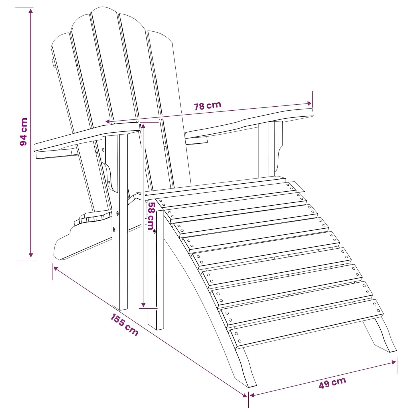 vidaXL Garden Adirondack Chair with Footrest Natural Solid Teak Wood