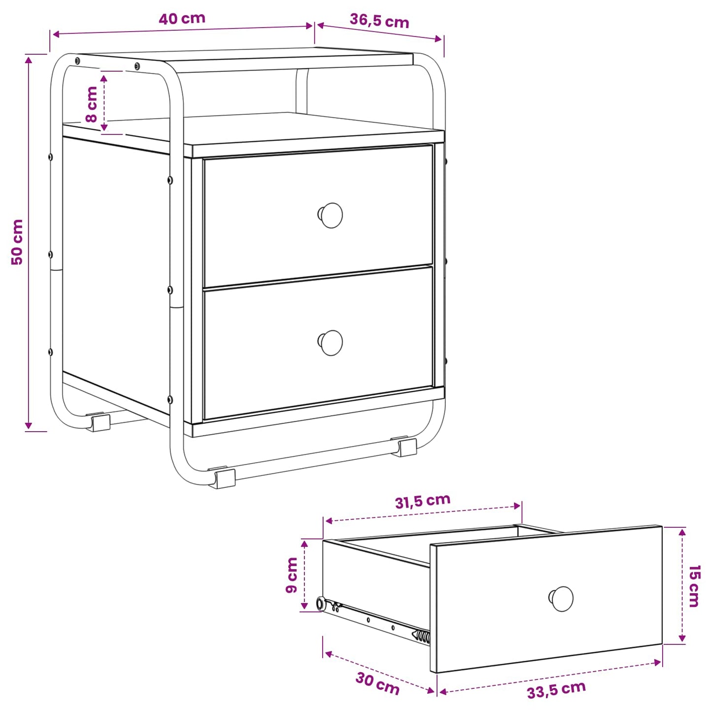 vidaXL Bedside Cabinet 2 pcs Sonoma Oak 40 x 36.5 x 50 cm