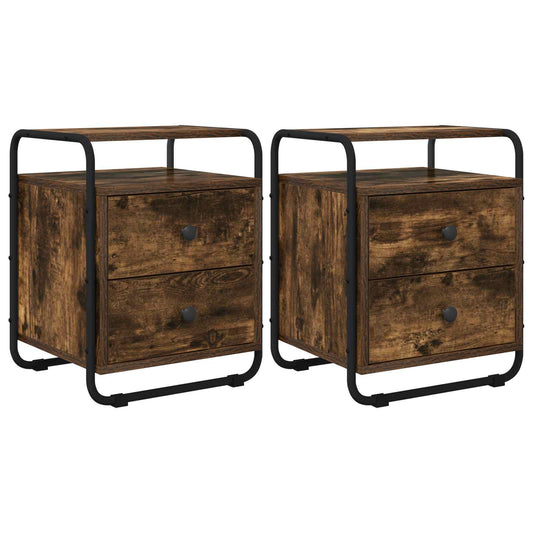 vidaXL Bedside Cabinet 2 pcs Smoked Oak 40 x 36.5 x 50 cm