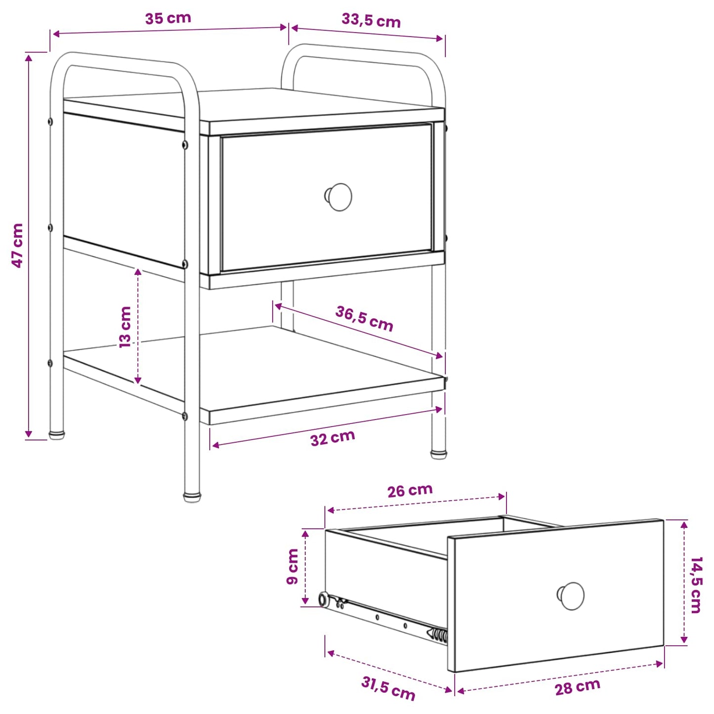 vidaXL Bedside Cabinet Grey Sonoma 35 x 36.5 x 47 cm Engineered Wood
