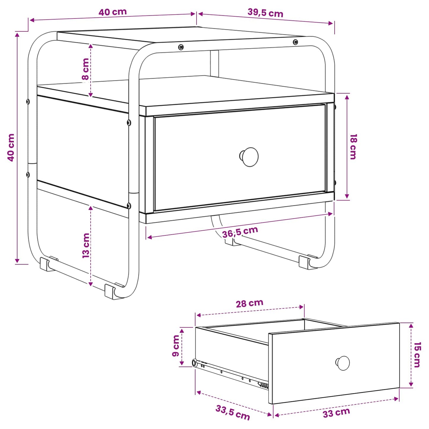 vidaXL Bedside Cabinet Smoked Oak 40 x 39.5 x 40 cm Engineered Wood