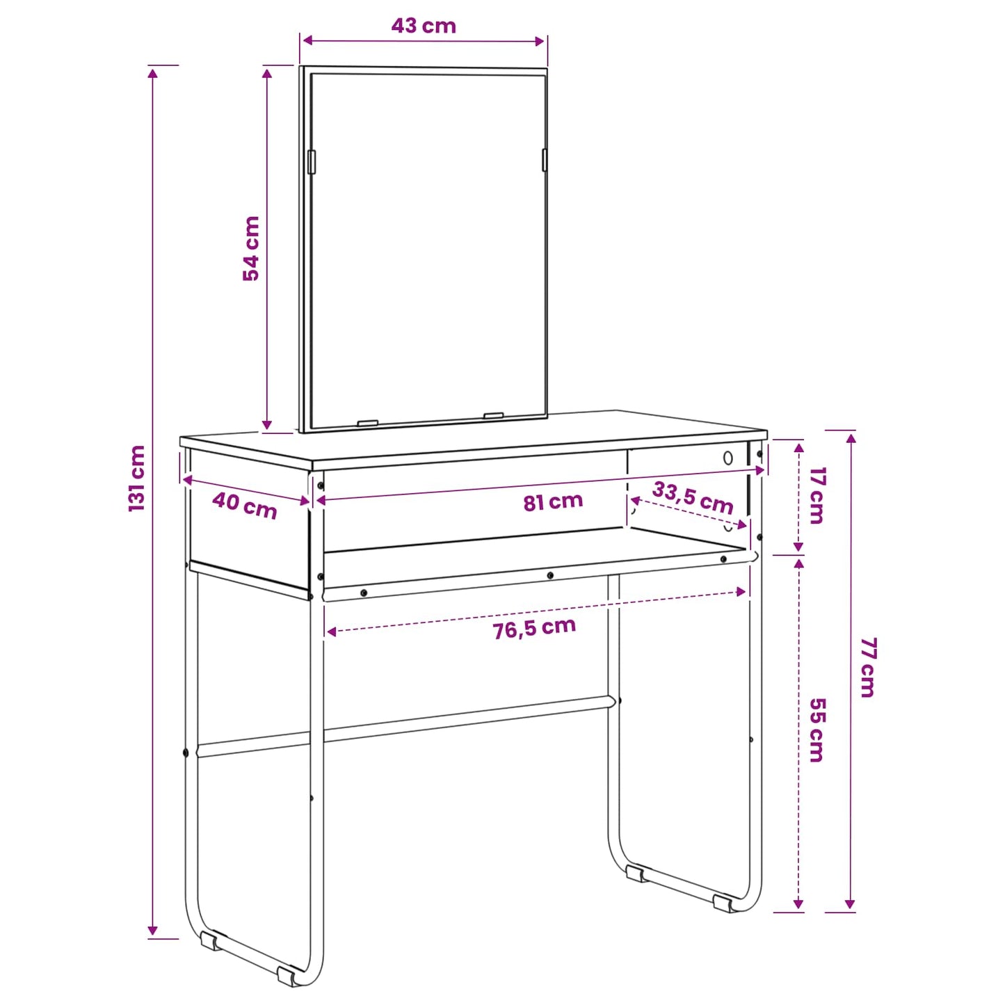 vidaXL Dressing Table Old Wood 81 x 40 x 131 cm Engineered Wood