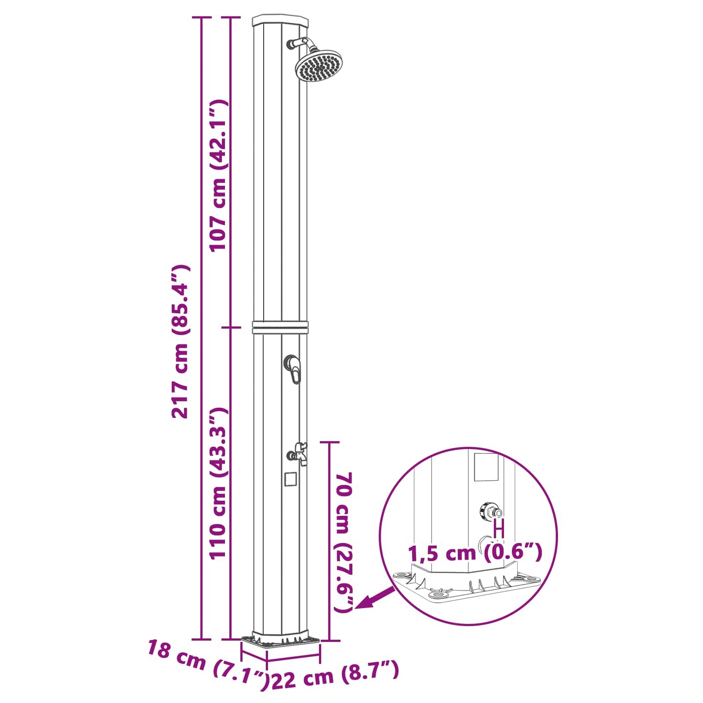 vidaXL Solar Shower with Shower Head and Faucet PVC, ABS, Zinc Alloy