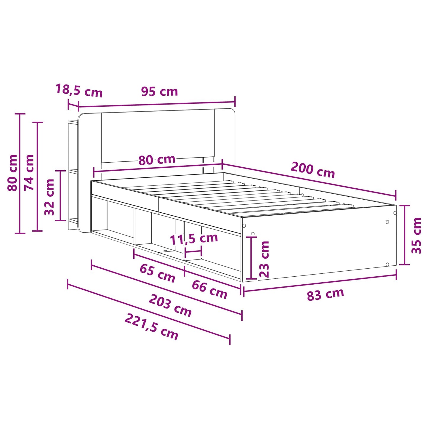 vidaXL Bed Frame with Storage with Headboard Concrete Grey 80 x 200 cm
