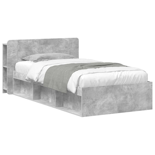 vidaXL Bed Frame with Storage with Headboard Concrete Grey 90 x 200 cm
