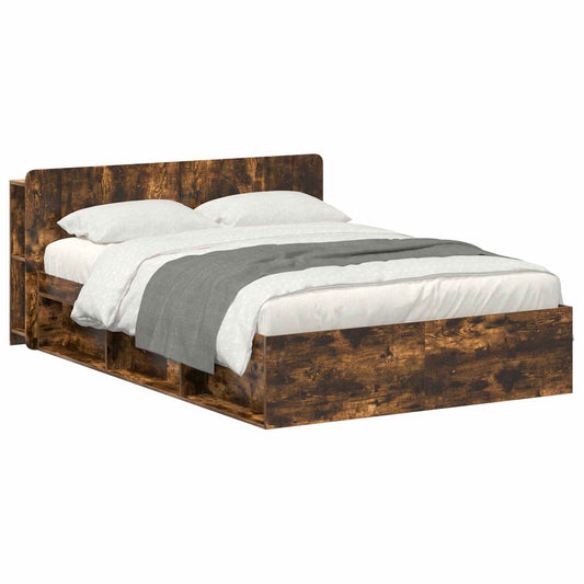 vidaXL Bed Frame with Storage Smoked Oak 140 x 190 cm Engineered Wood