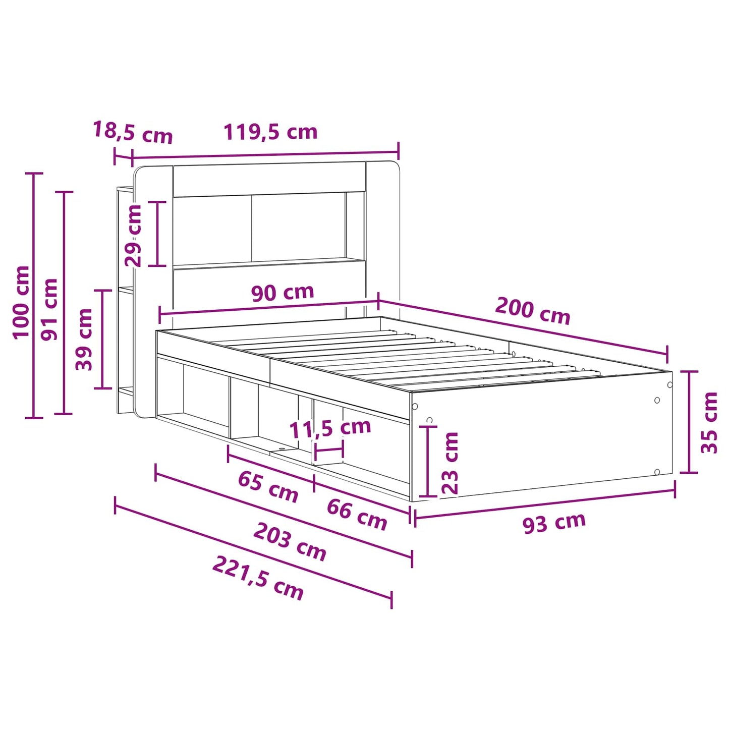 vidaXL Bed Frame with Storage Old Wood 90 x 200 cm Engineered Wood