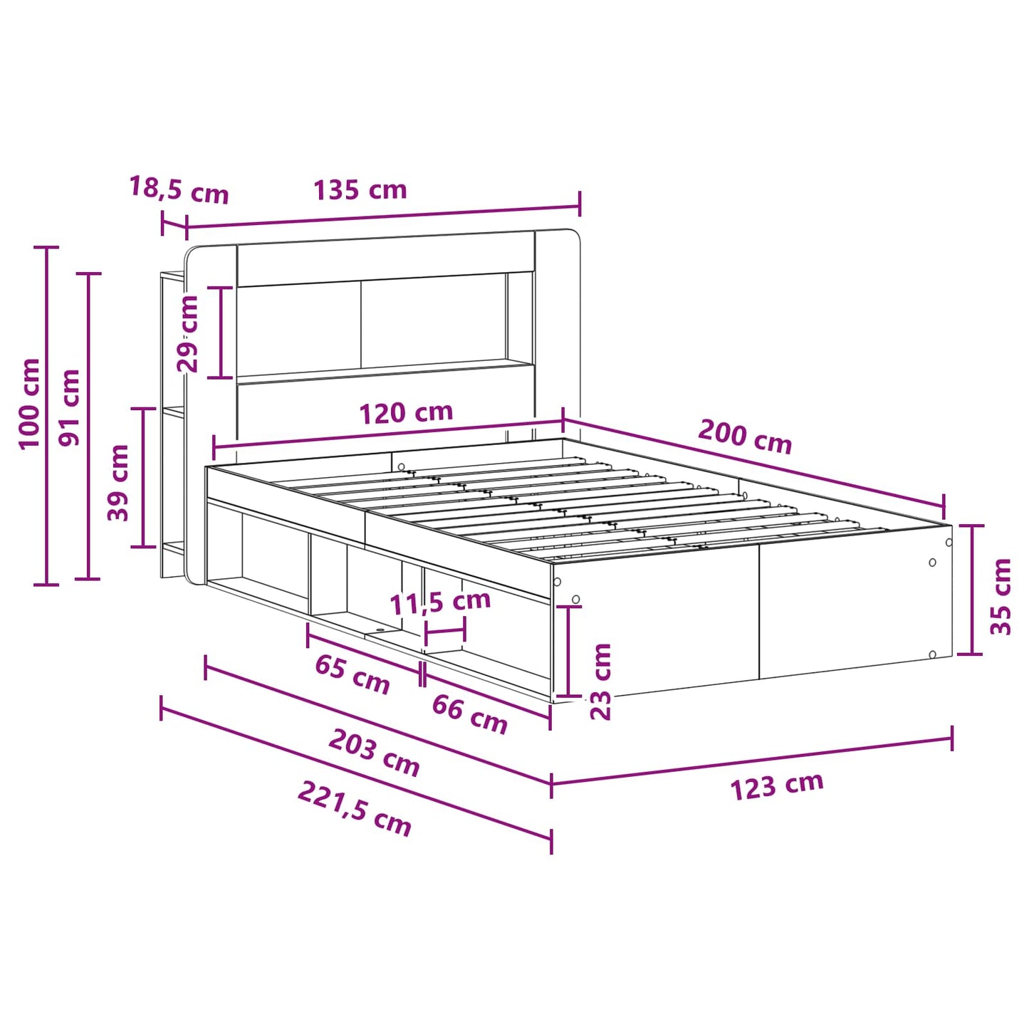 vidaXL Bed Frame with Storage Artisan Oak 120 x 200 cm Engineered Wood