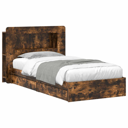 vidaXL Bed Frame with Storage Smoked Oak 100 x 200 cm Engineered Wood