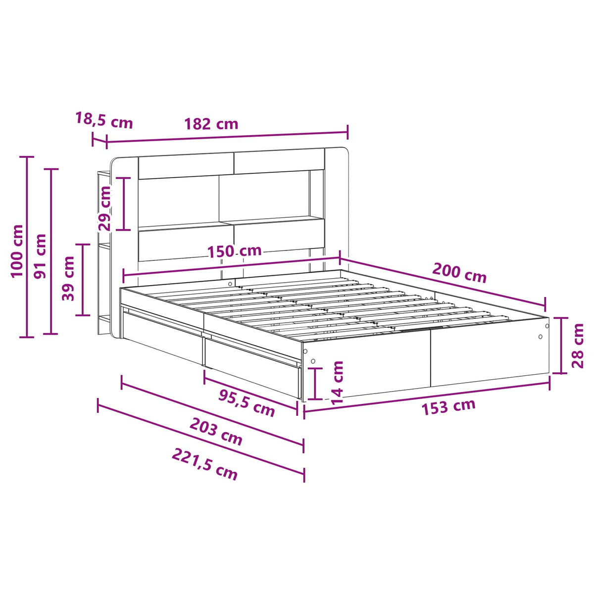 vidaXL Bed Frame with Storage Grey Sonoma 150 x 200 cm Engineered Wood