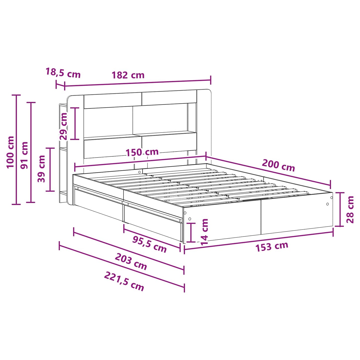 vidaXL Bed Frame with Storage Grey Sonoma 150 x 200 cm Engineered Wood