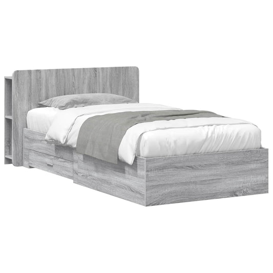 vidaXL Bed Frame with Storage Grey Sonoma 80 x 200 cm Engineered Wood