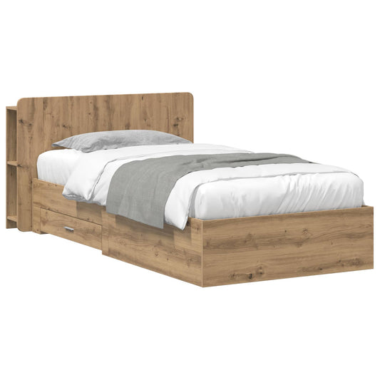 vidaXL Bed Frame with Storage Artisan Oak 90 x 190 cm Engineered Wood