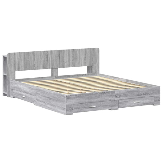 vidaXL Bed Frame with Storage Grey Sonoma 200 x 200 cm Engineered Wood