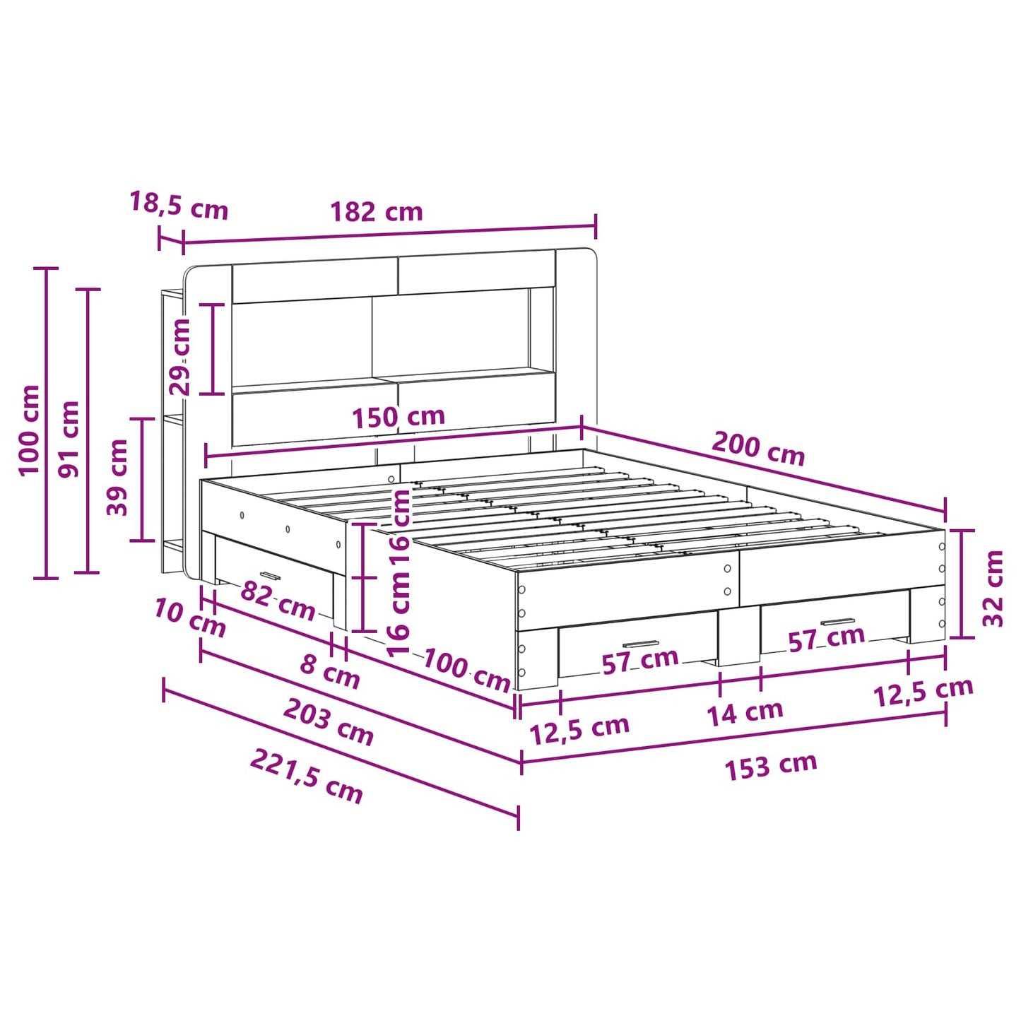 vidaXL Bed Frame with Storage Sonoma Oak 150 x 200 cm Engineered Wood