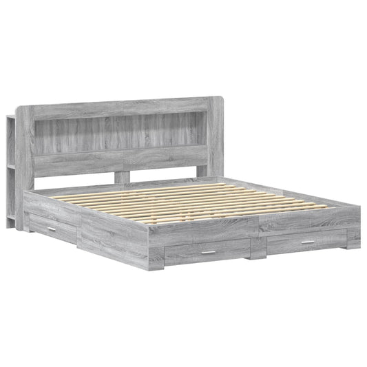 vidaXL Bed Frame with Storage Grey Sonoma 200 x 200 cm Engineered Wood