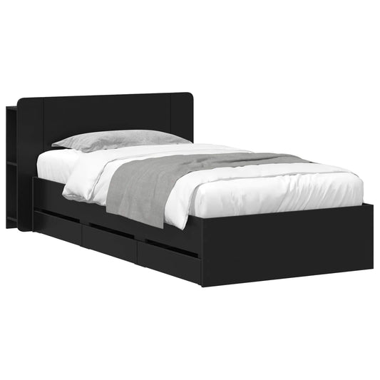 vidaXL Bed Frame with Storage Black 75 x 190 cm Engineered Wood