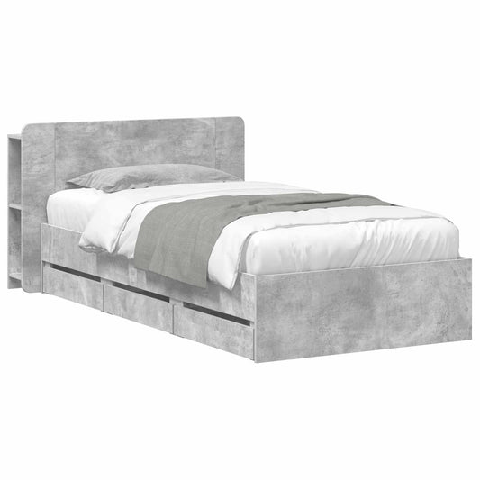 vidaXL Bed Frame with Storage with Headboard Concrete Grey 75 x 190 cm