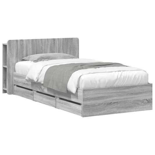 vidaXL Bed Frame with Storage Grey Sonoma 75 x 190 cm Engineered Wood
