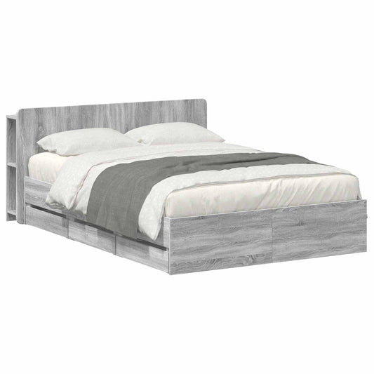 vidaXL Bed Frame with Storage Grey Sonoma 140 x 200 cm Engineered Wood