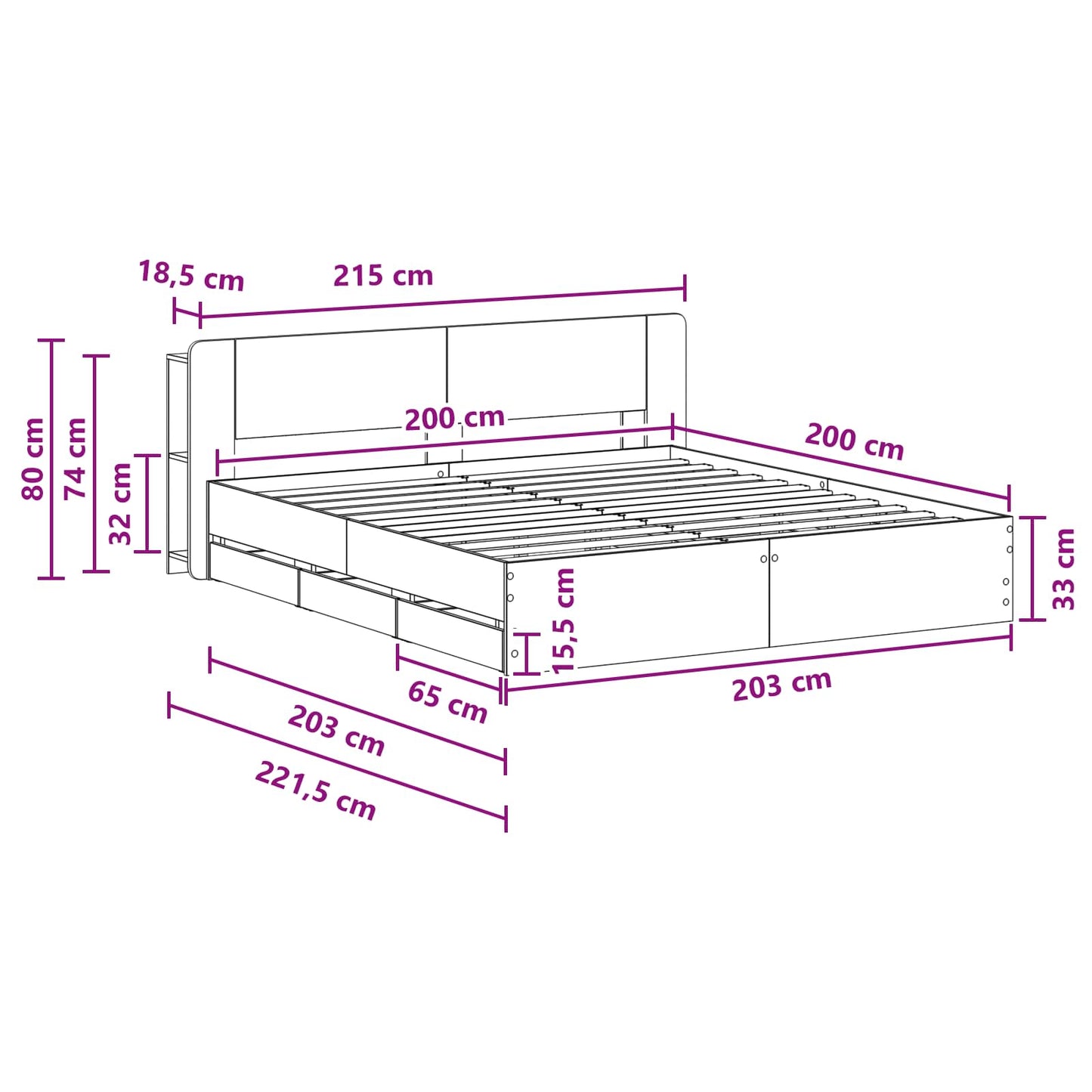 vidaXL Bed Frame with Storage Black 200 x 200 cm Engineered Wood