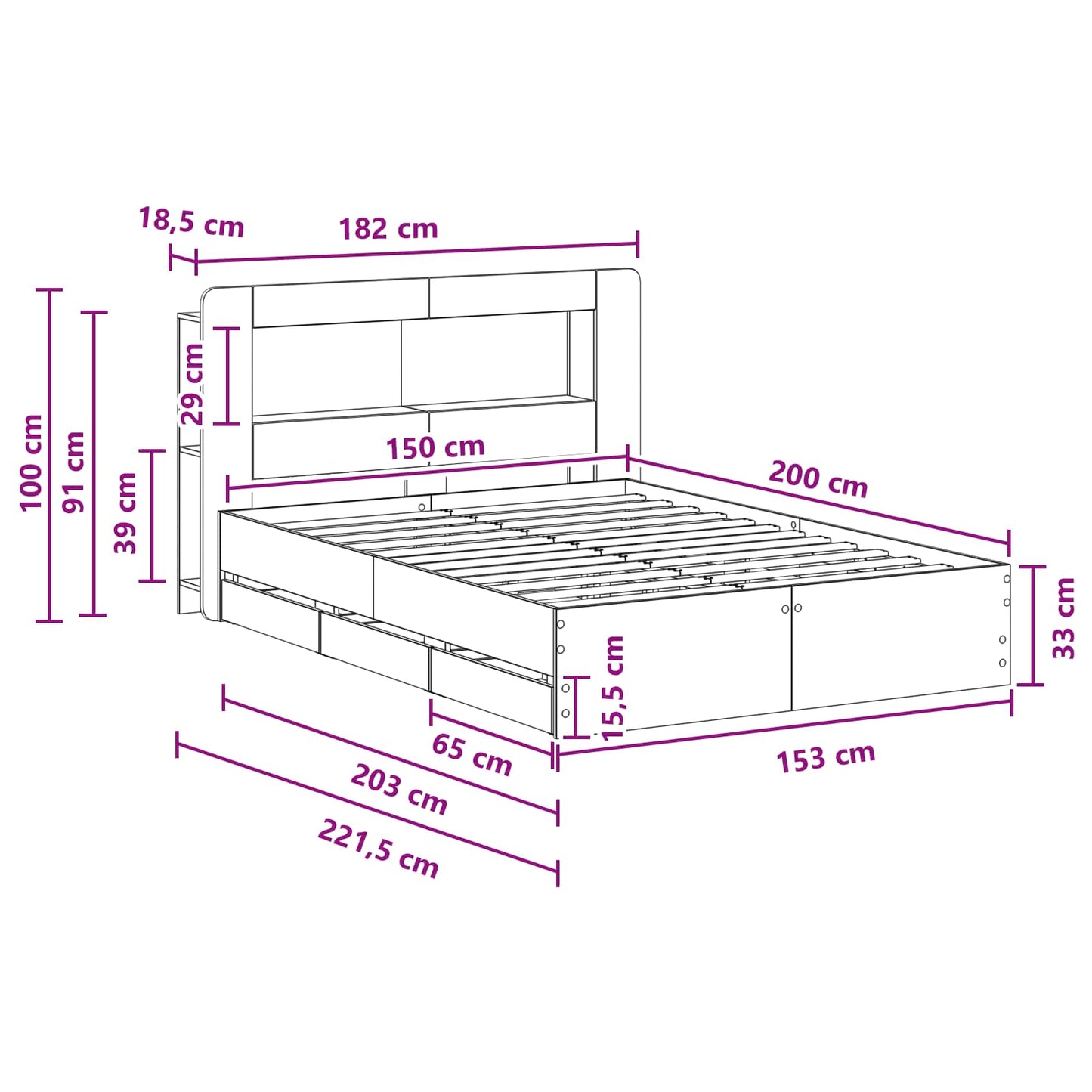 vidaXL Bed Frame with Storage White 150 x 200 cm Engineered Wood