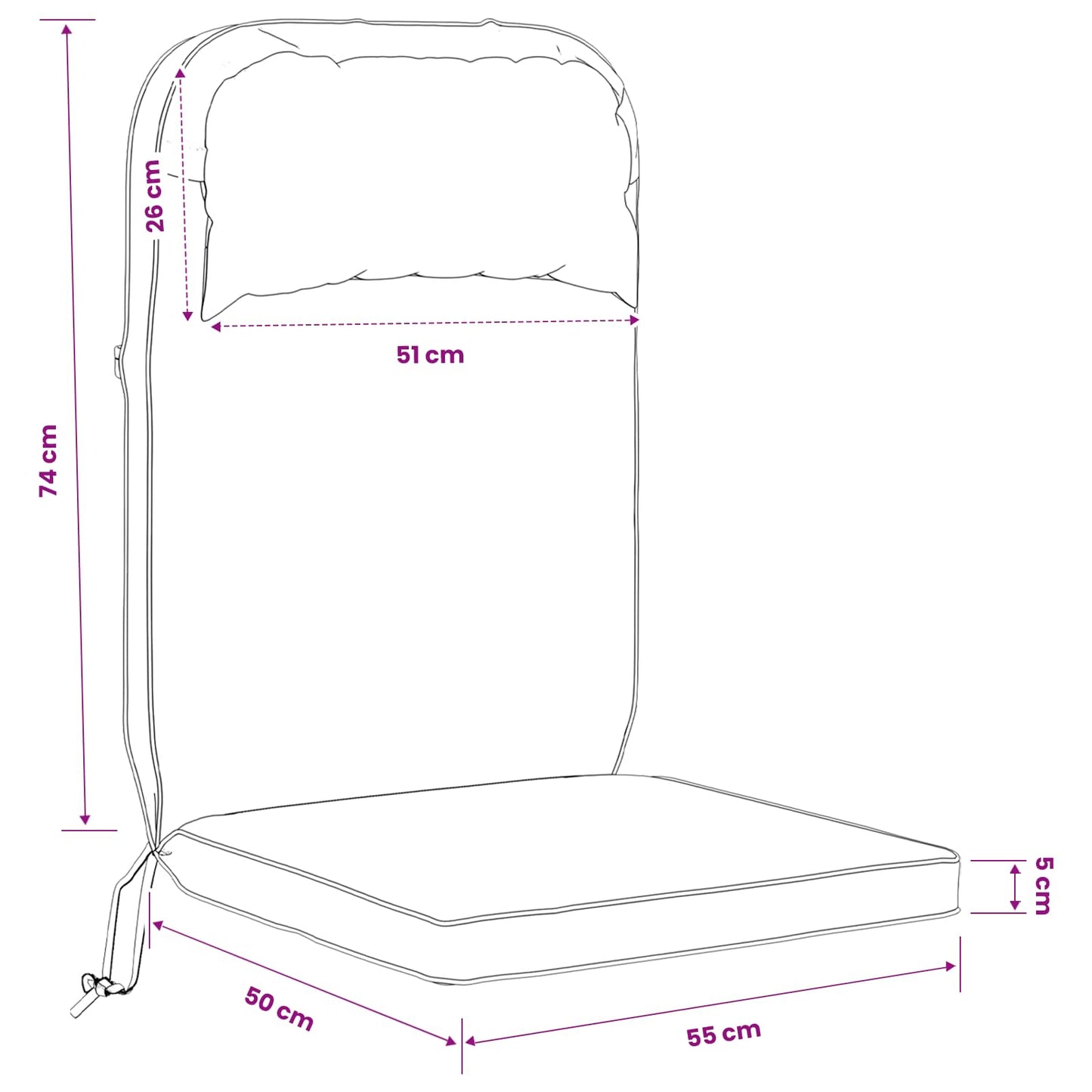 vidaXL Sun Lounger Cushion 100% Polyester Pink 55 x 124 x 5 cm