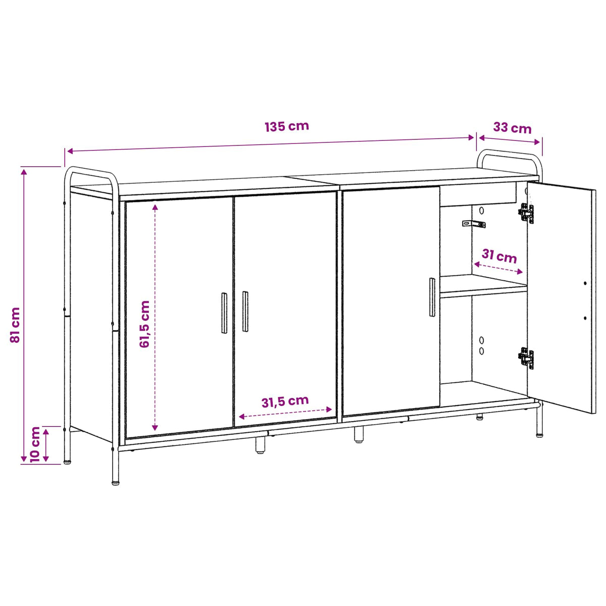 vidaXL Sideboard Artisan Oak 135 x 33 x 81 cm Engineered Wood