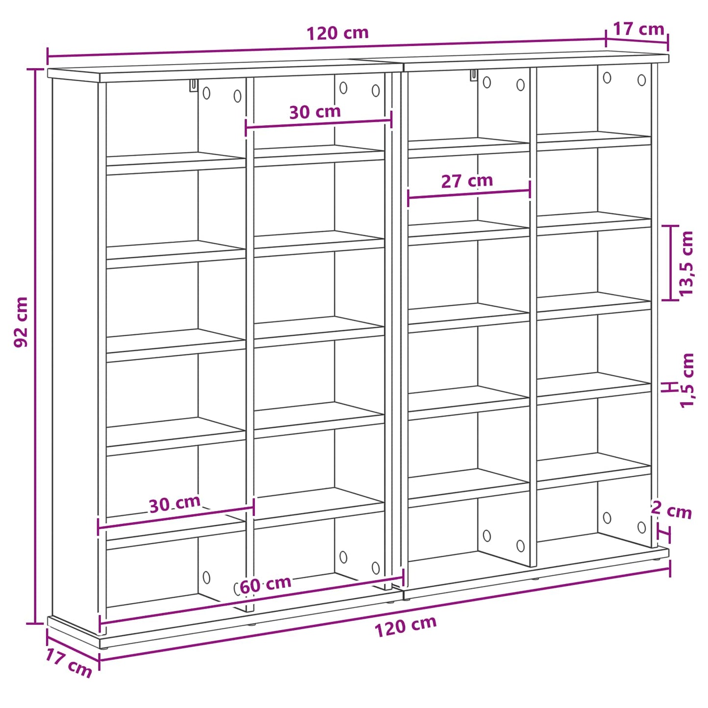 vidaXL CD Cabinet 2 pcs White 60 x 17 x 92 cm Engineered Wood